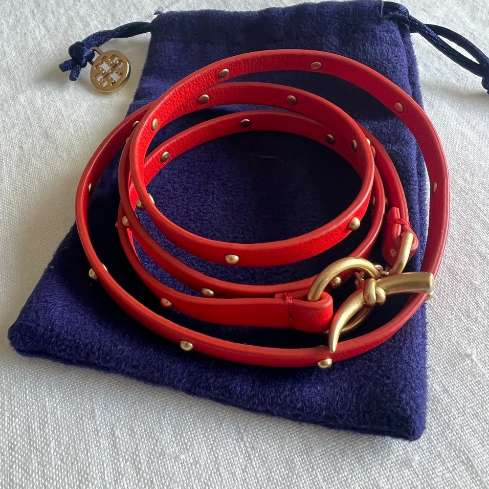 Tory Burch Red-Orange leather wrap bracelet